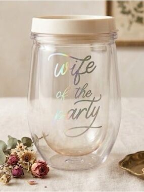 Clear Wife Of The Party 14.54 oz Wine Tumbler With Plastic Slide Top Lid